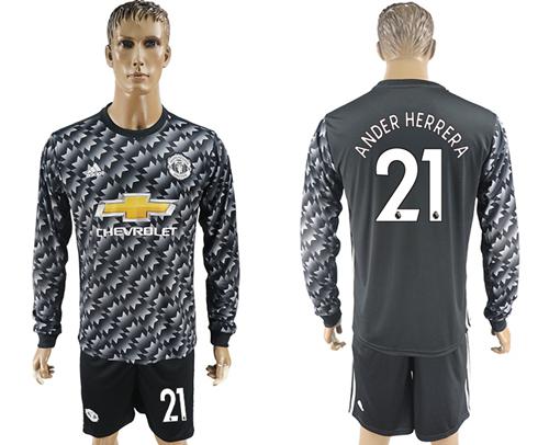 Manchester United #21 Ander Herrera Black Long Sleeves Soccer Club Jersey